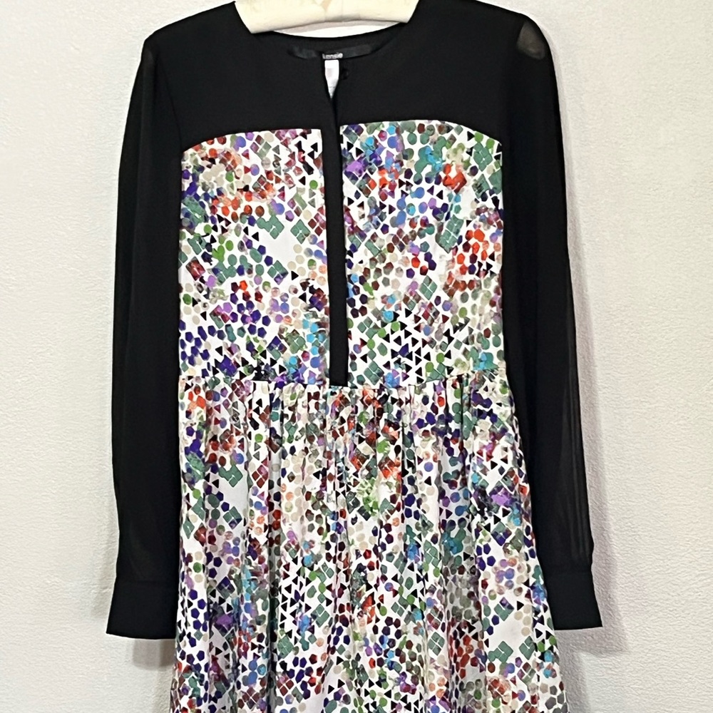 KENSIE zip-front mini flared dress with sheer sleeves